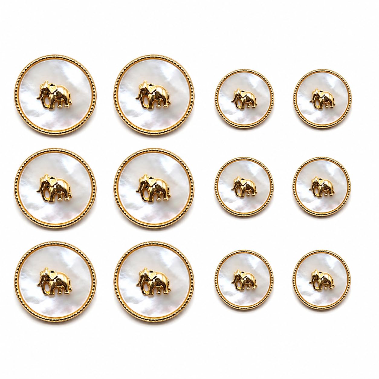 MAJESTICO Pearl Finish Gold Elephant Metal Buttons for Sherwani Blazer Suit Jodhpuri Bandhgala Kurta Coat | Ivory Pearl Round Designer Sewing Buttons for Men | 20mm & 17mm Pack of 12-image-35