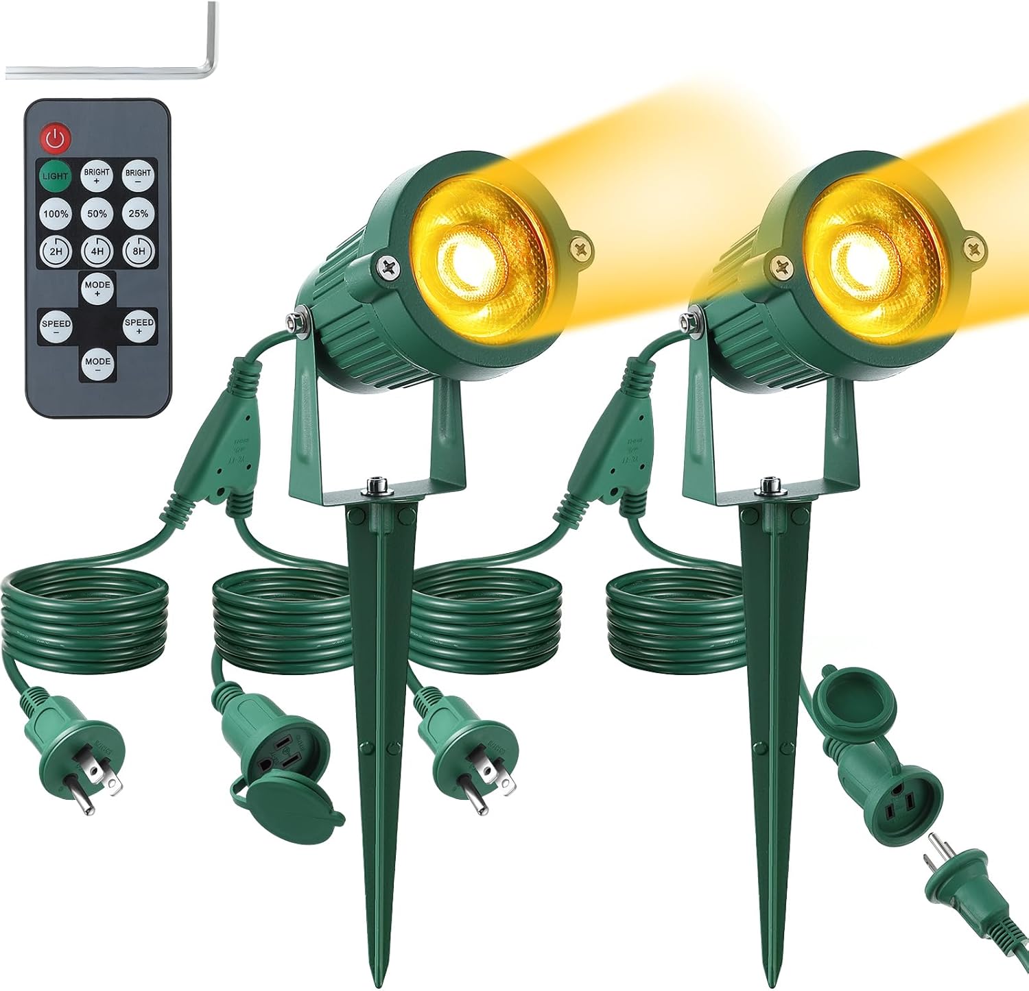Enhon 2 Pack Multicolor Spotlight Outdoor Christmas, 12W 270LM IP66 Waterproof Landscape Lighting Spotlights with Remote Control Timer, End to End Connection, Stake Light for Christmas Holiday Yard
