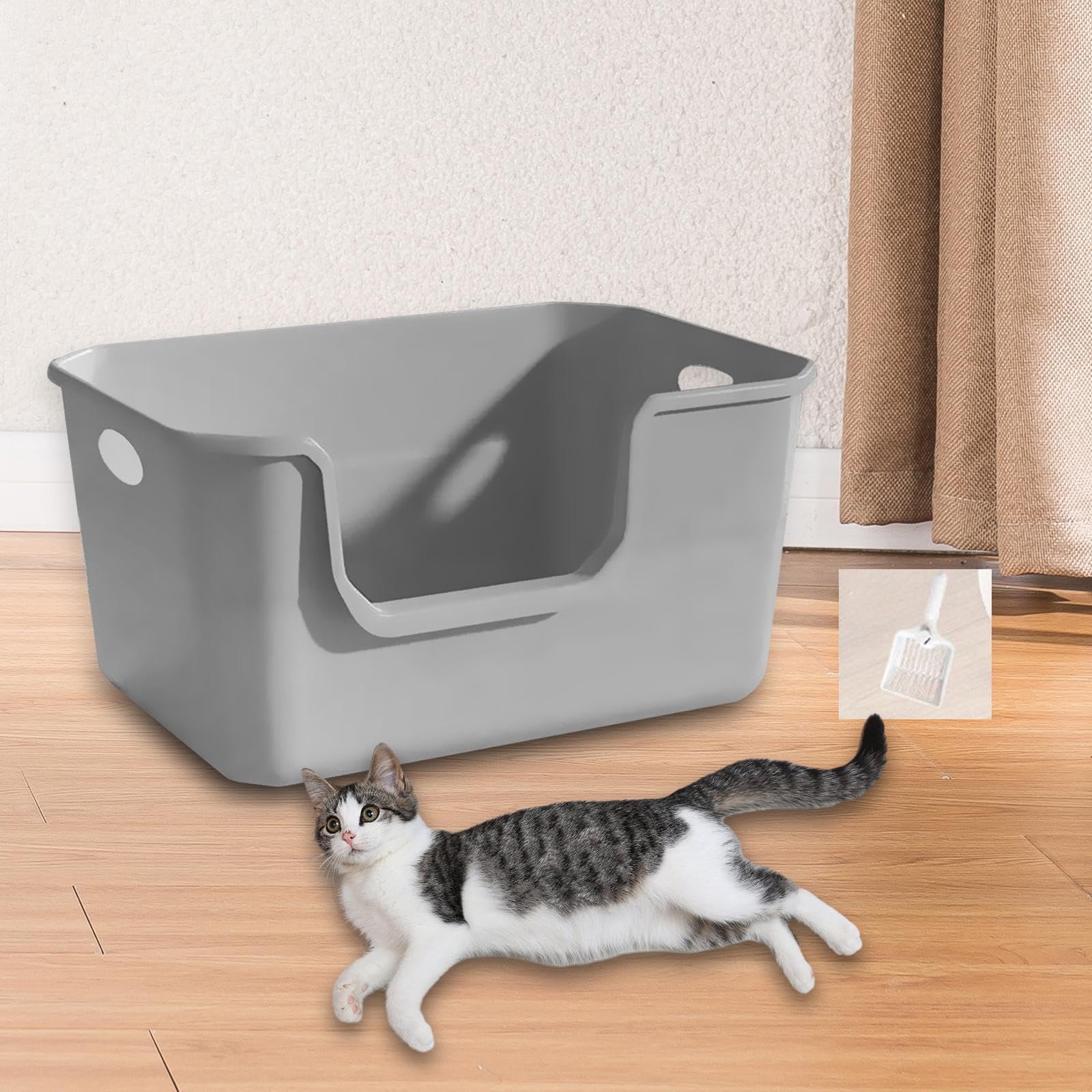 F Fityle Bac à litière pour Chat, bac à litière pour Chat, résistant aux éclaboussures, Semi-fermé, rehausseur à côtés Hauts, bac à litière pour Animaux de, Gris