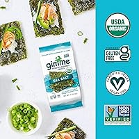 Vista 5 de gimMe - Bocadillo de algas marinas orgánicas tostadas con sal marina, 6 paquetes de 15oz