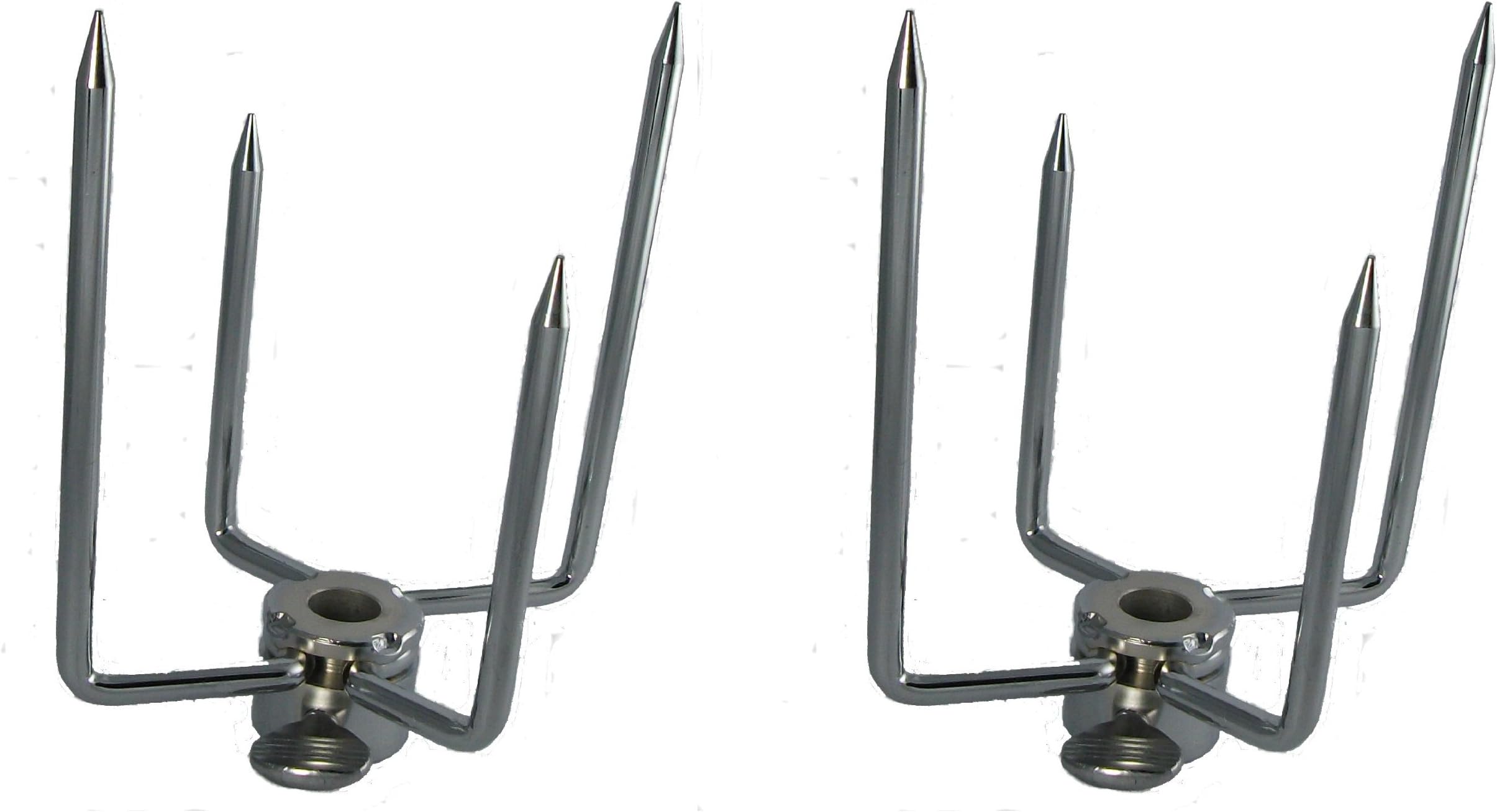 OneGrill Chrome Steel Grill Rotisserie Spit Rod Forks (Fits: 1/2 Inch Hexagon, 3/8 Inch Square, 1/2 Inch Round)