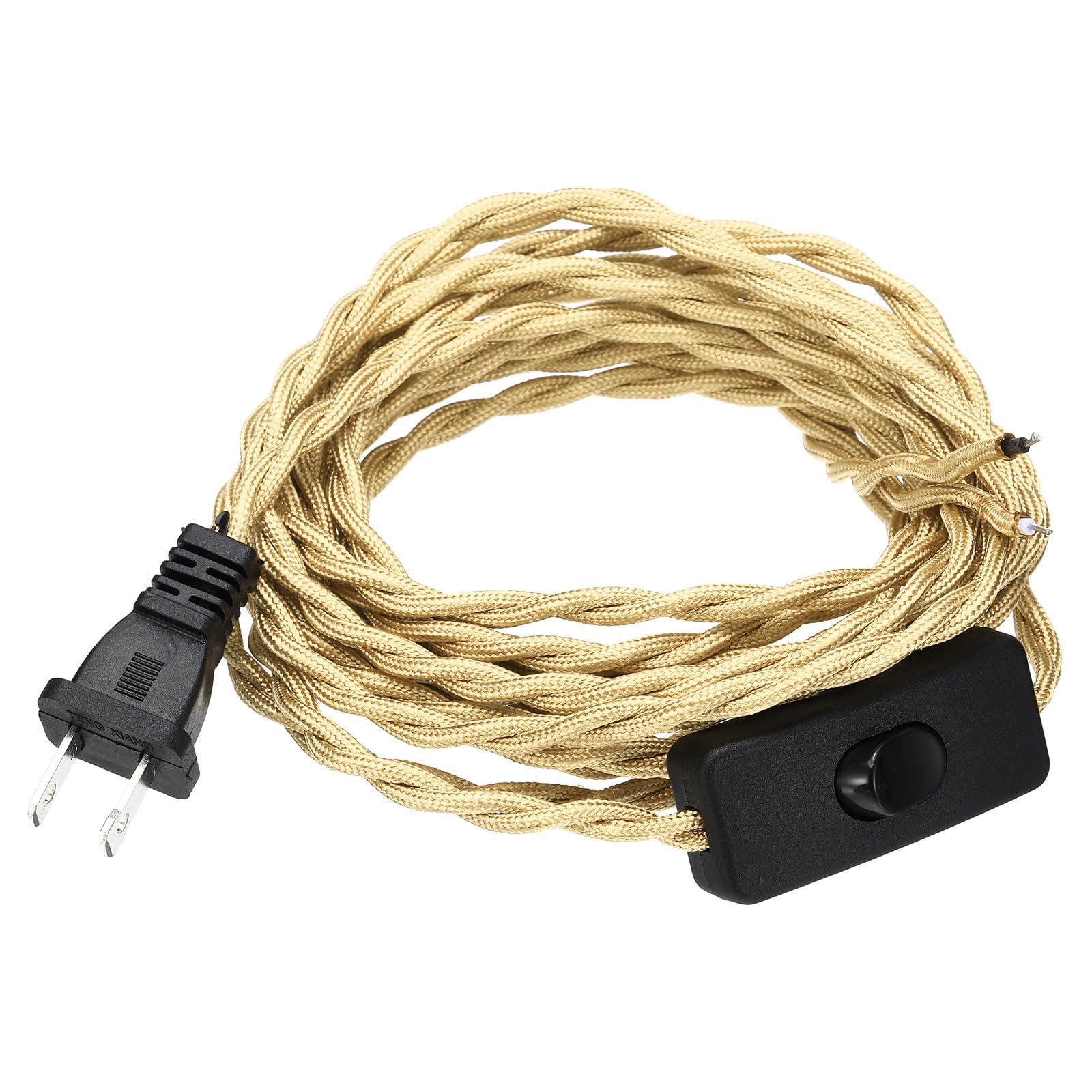 uxcell 15Ft 18/2 Cloth Covered Lamp Cord with Plug, Vintage Electrical Lamp Cord with Stripped Ends for Extension Wiring DIY Repairing, Light Golden