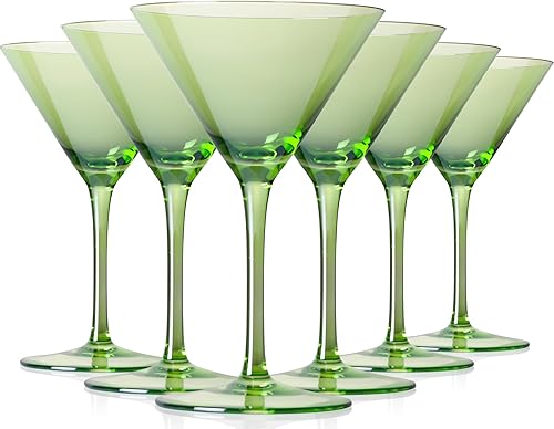 Physkoa Juego de 6 vasos de Martini verdes Copa de cóctel de Martini de 7 onzas Cristal soplado a mano para bar, fiesta de cóctel de Navidad