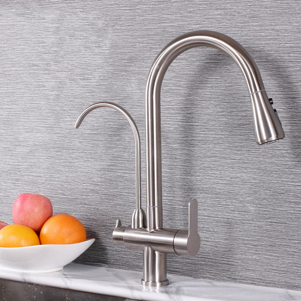 Mitigeur de cuisine 3 en 1 en acier inoxydable brossé au design rotatif