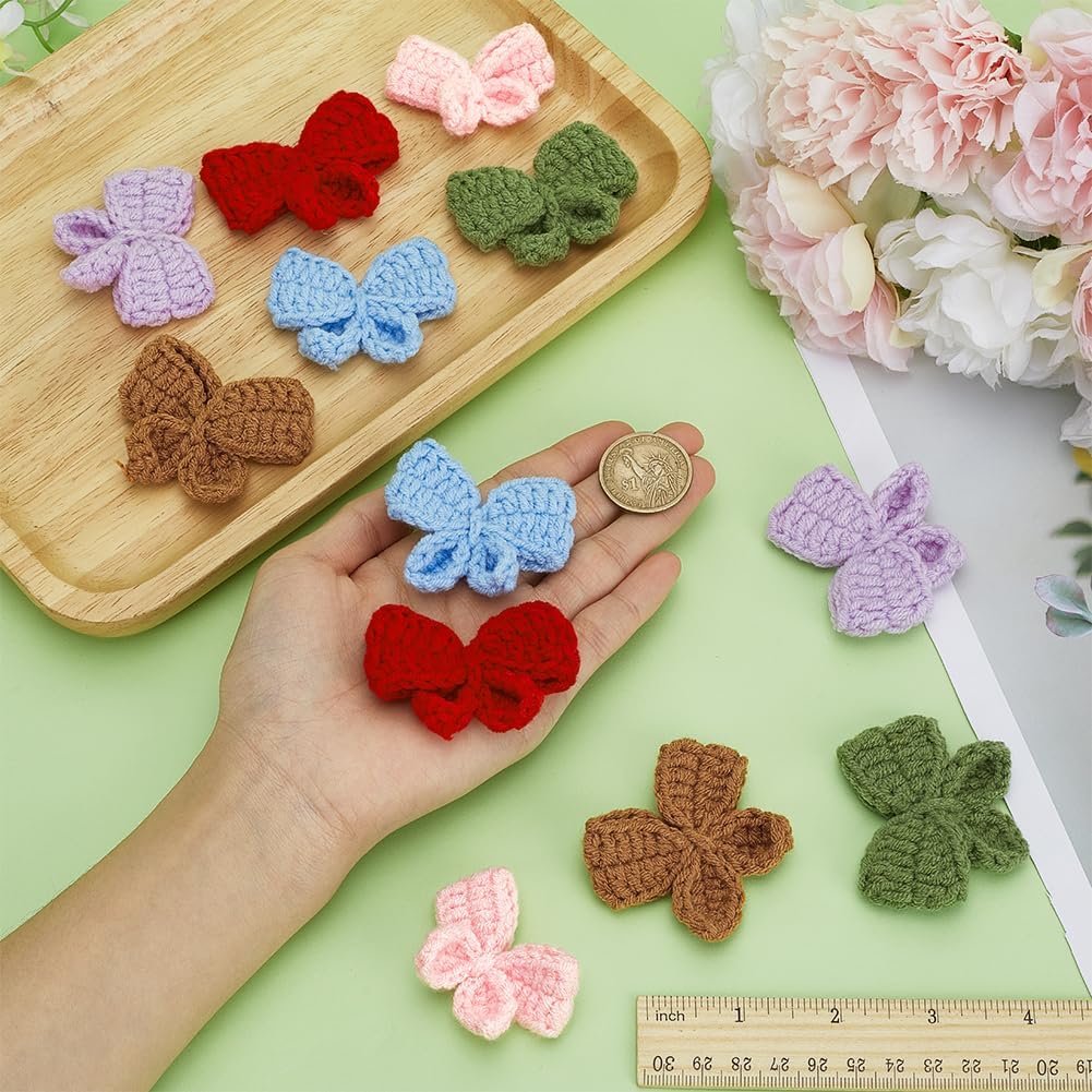 FINGERINSPIRE 12 Pcs 6 Colors Bowknot Crochet Applique 1.6x2.2inch Bow Crochet Knitted Cloth Patch Bowknot Sew on Patches Cloth Knit Appliques Bowknot Patches Embellishment for Clothing Decoration