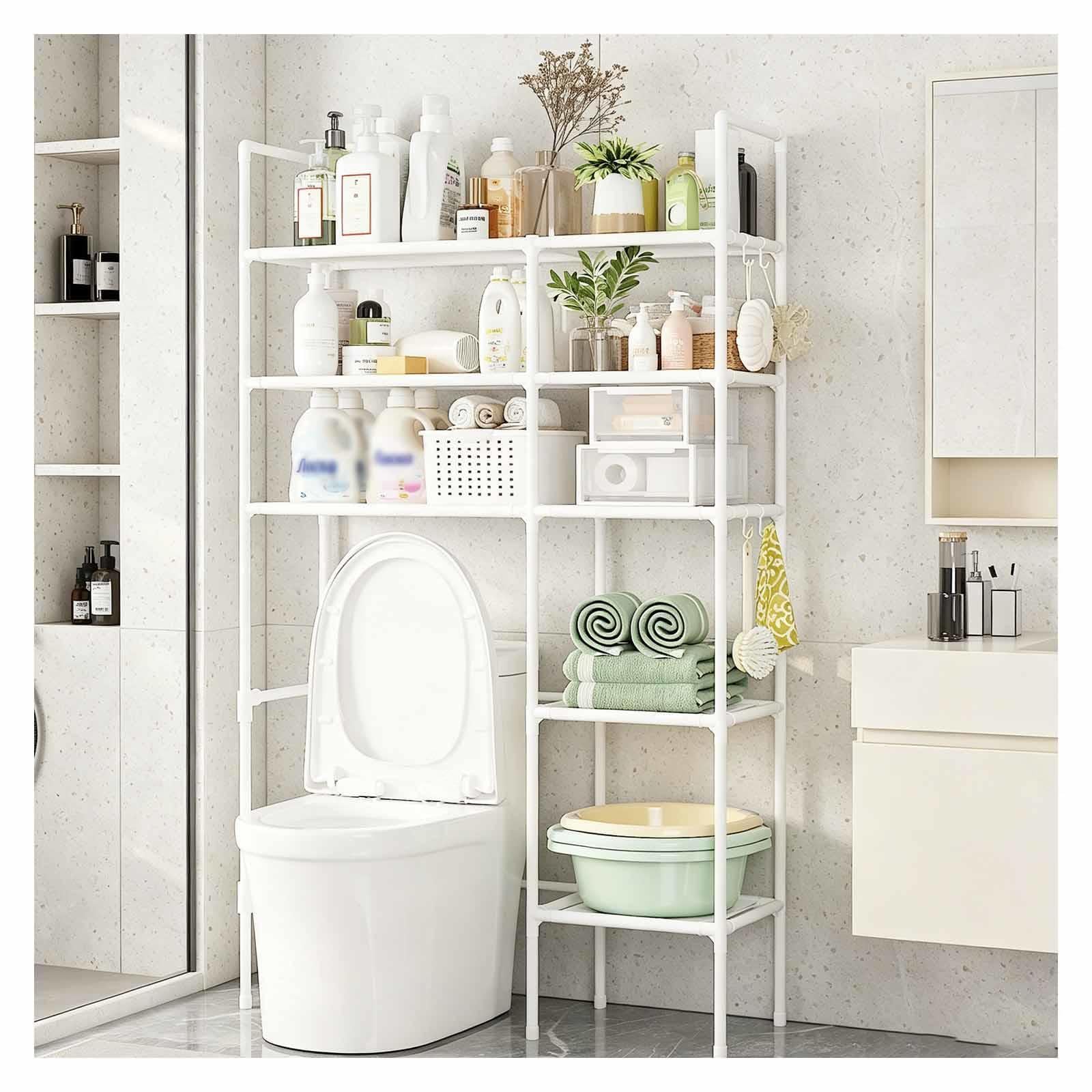 Scaffale Sopra WC Salvaspazio, Scaffale Sopra Il WC Impermeabile Mobile Bagno per Piccoli Spazi,White-5Tier