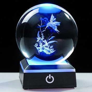 3D Crystal Ball Hummingbird with Lily Flowers Gifts for Women Unique Snow Globe Decor for Adults Glass Humming Birds Figurines Xmas Ornament with LED Base Lamp Collectibles Sculpture