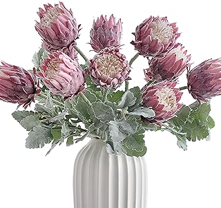 4 Piece Artificial King Protea Flower Tropical Flowers Bouquet Spring Fake Protea Cynaroides Flower Arrangements Silk Flower Bouquet for Wedding Table Centerpiece Decor