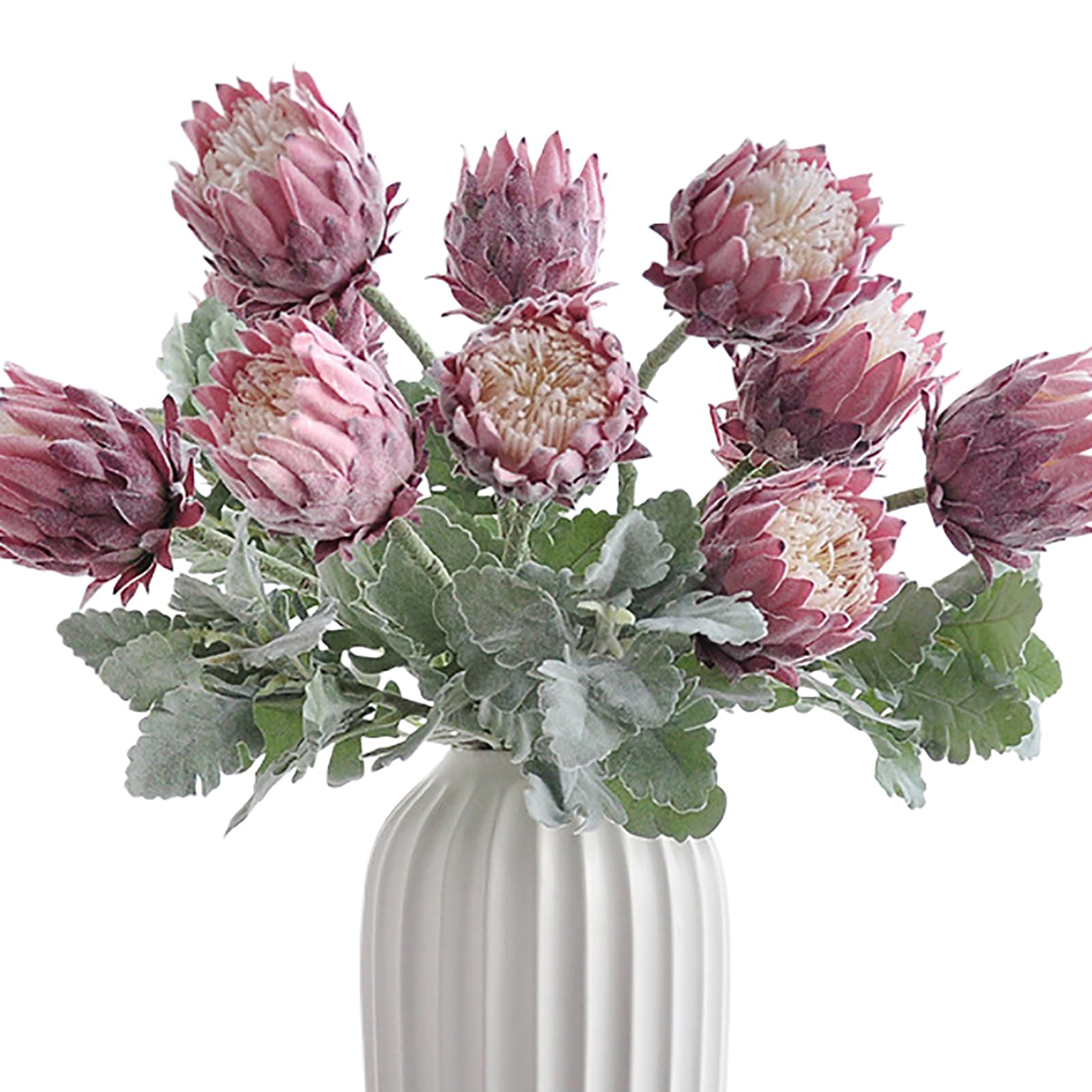NatureMan 3 Fiori Artificiali Protea - Seta E Plastica - Altezza 40 Cm - Bouquet Rosso Per Matrimonio E Centrotavola