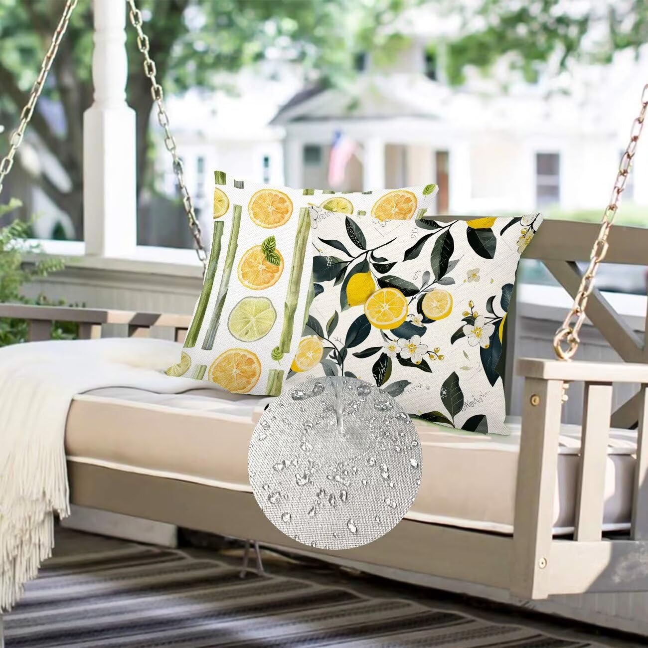 Fundas Cojines 55 x 55 cm Juego de 4 Cojines Exterior, Fruta Geometría Lino Impermeable Sofa Fundas Cojin de para Sofá, Sala, Estar, Jardín, Coche, Decoración Del Hogar, con Cremallera Oculta m-467
