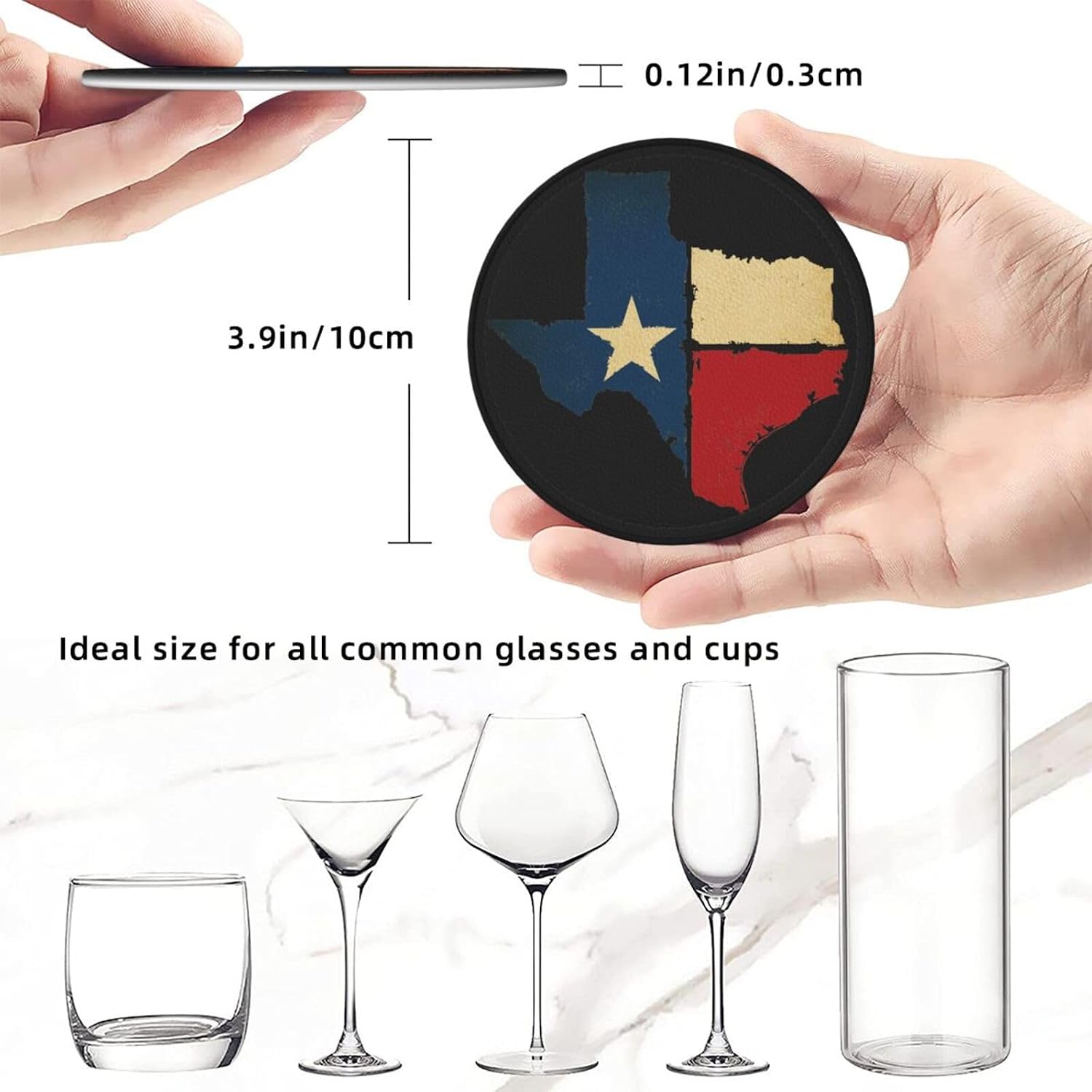 6 Pcs Texas Map Drink Coasters with Holder Coasters for Drinks Coffee Table Home Decor Housewarming Gift