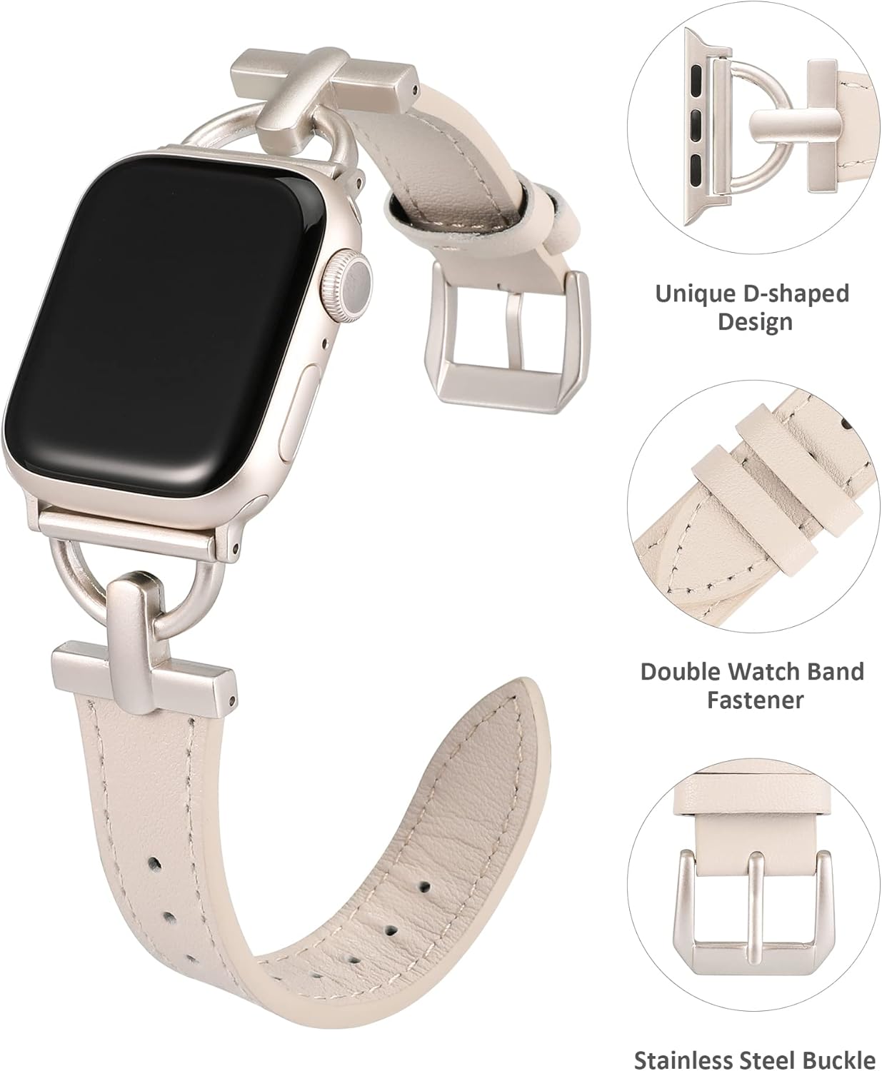 Wearlizer Leather Band Compatible with Apple Watch Bands Women 41mm 40mm 38mm 49mm 46mm 45mm 44mm 42mm, Fancy Dressy Strap for iWatch Series 11 10 9 8 7 6 5 4 3 SE/Ultra 3 2 1 - Image 3
