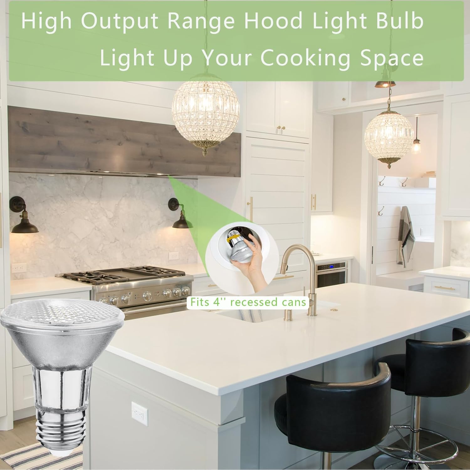 7W PAR20 LED Range Hood Light, E26 120V, 595lm, Waterproof IP65, Replacement 50W Halogen Cup. Spot Bulbs for Kitchen Appliances, Track Lighting, Outdoor Landscaping, Dimmable, Warm White, 2 Pack