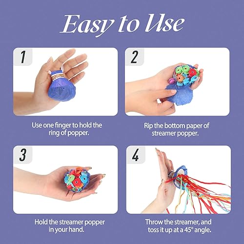 Vista 5 de BATTIFE Streamers Poppers - Galletas de confeti para lanzar a mano, sin ensuciar, para cumpleaños, bodas, fiestas, fiestas, coloridos, 16.4 pies