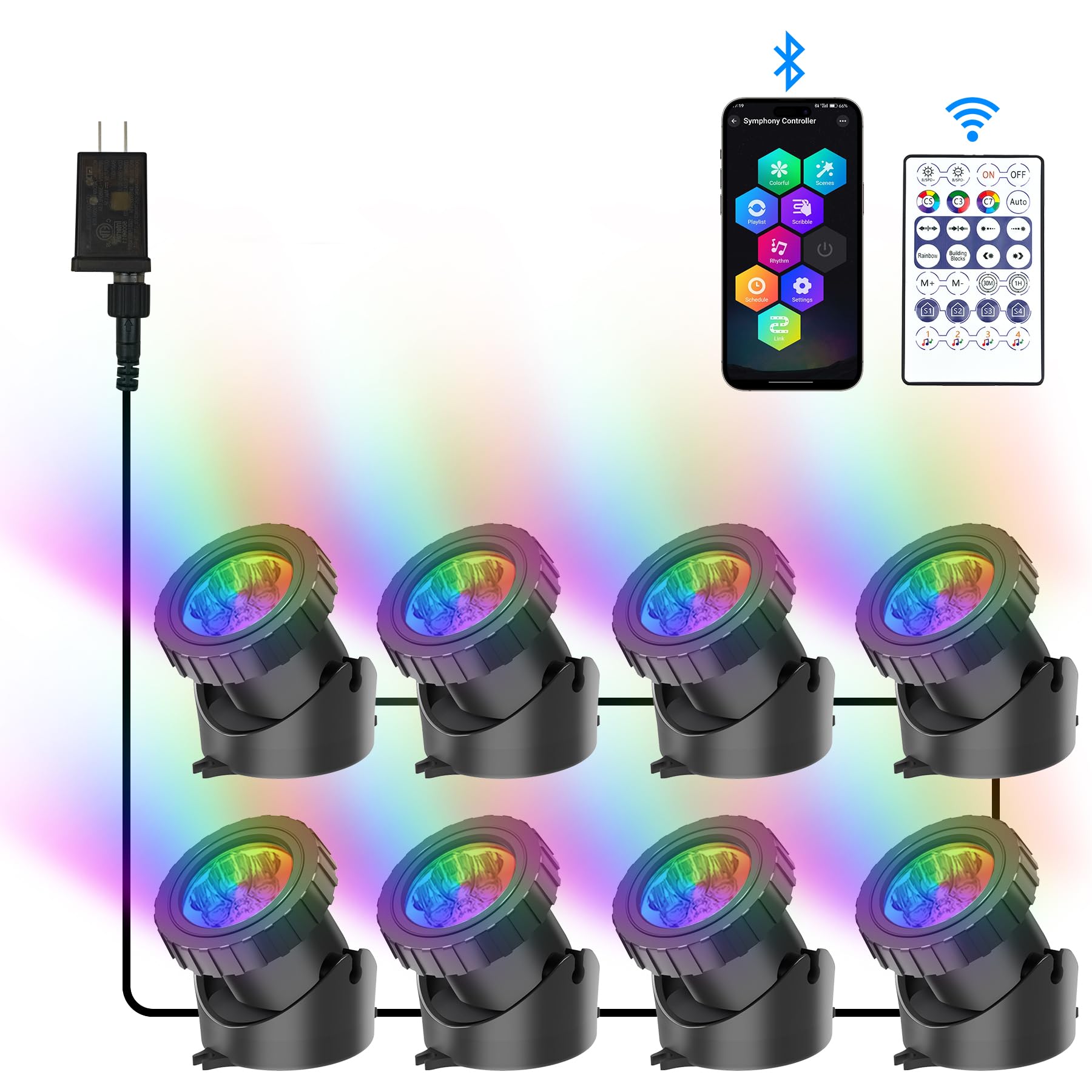 RGB Underwater Pond Lights, Super Bright LED Submersible Fountain Lights Colored Landscape Spotlights, Bluetooth APP Control IP68 Waterproof for Fish Aquarium Tank Yard Garden Pool (Set of 8)