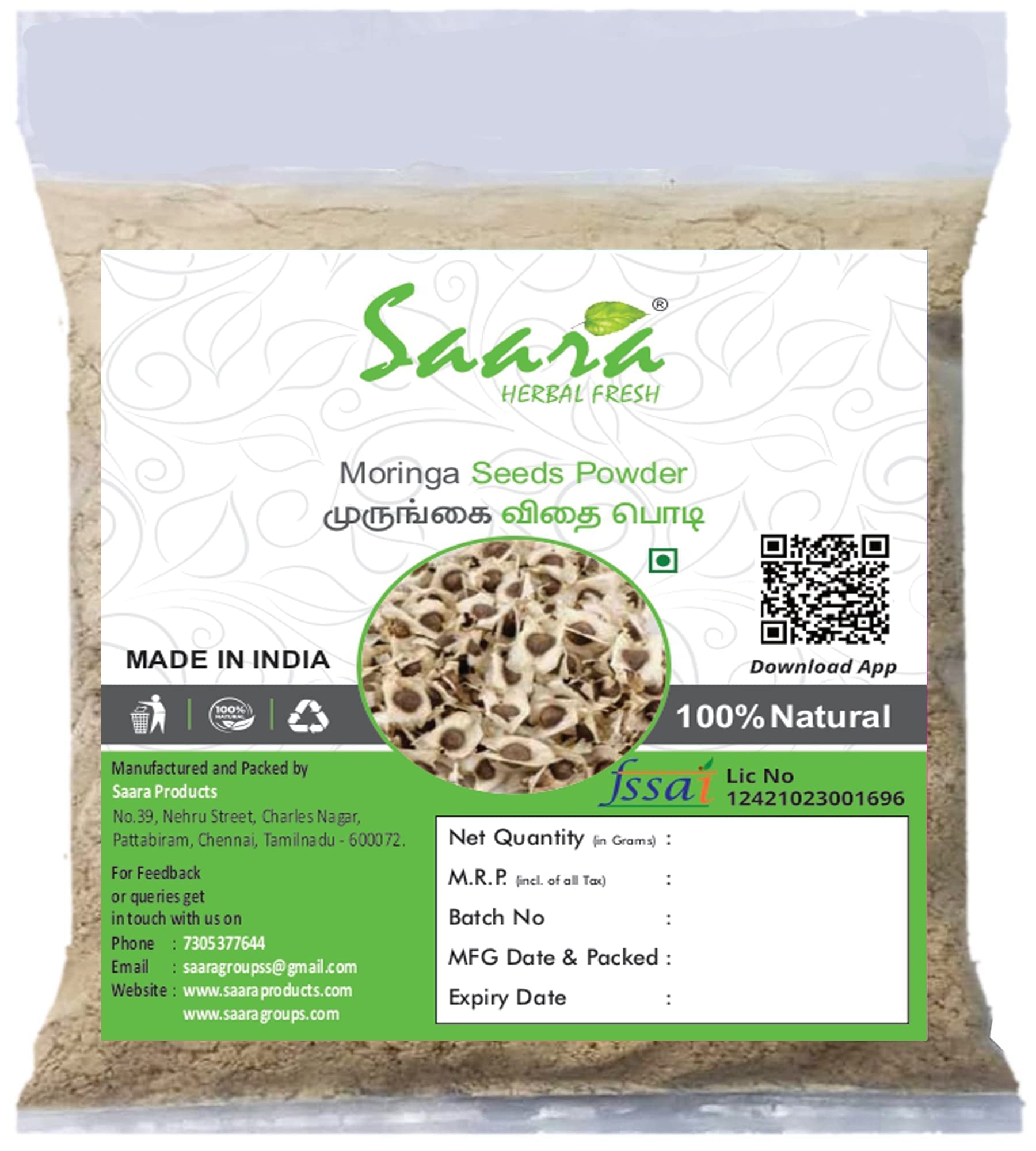 Saara HERBAL FRESH Murungai Vidhai Powder, 25g, Moringa, Drumstick Seed Powder, Mulaga Chettu, Ahijan, Muringai, Murungai Vithai Powder,(pack of 1x 25g) (B07VD58MZD) Amazon Price History, Amazon Price Tracker