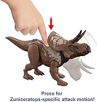 Vista 2 de Mattel Jurassic World Strike Attack Zuniceratops - Figura de acción de dinosaurio con función de ataque y articulaciones móviles