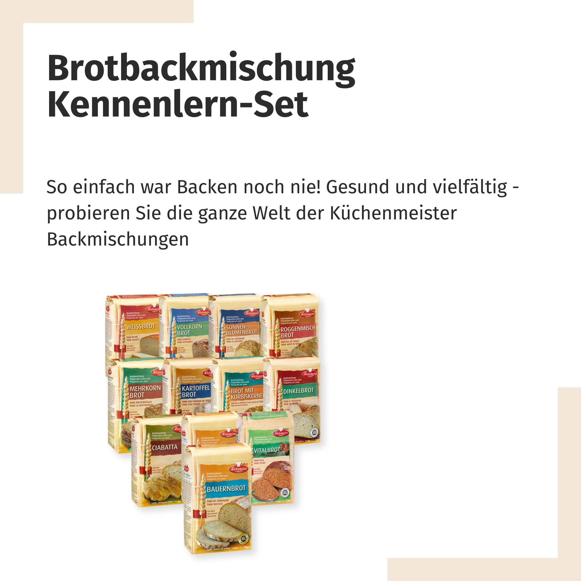 BIELMEIER KÜCHENMEISTER Brotbackmischung Kennenlernset 12 x 1000 g für Brotbackautomat & Ofen