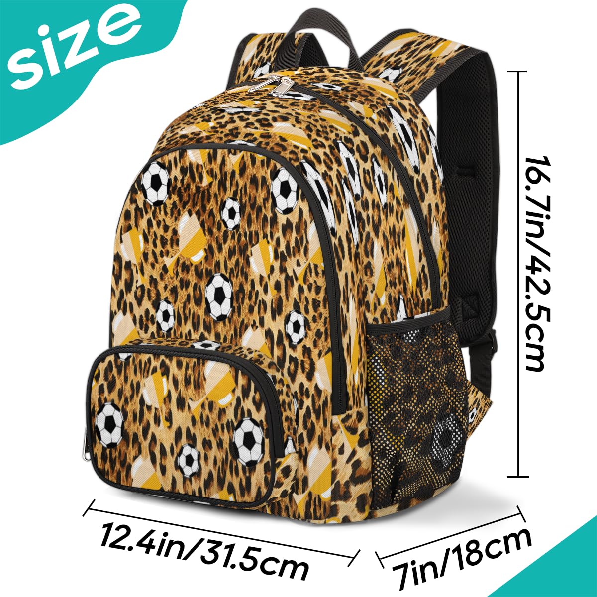 Leopard piłka nożna trofeum plecak o dużej pojemności plecak szkolny plecak na książki plecak piłkarski sport turystyka podróż na co dzień laptop plecak dla dzieci chłopców dziewcząt mężczyzn kobiet,