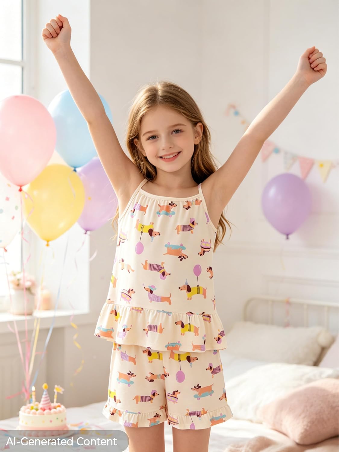 Topgal Girls Ruffled Hem Sleeveless Pajamas, 2PC Tank Top & Shorts Summer Sleepwear for Little & Big Girls, Size 6-18