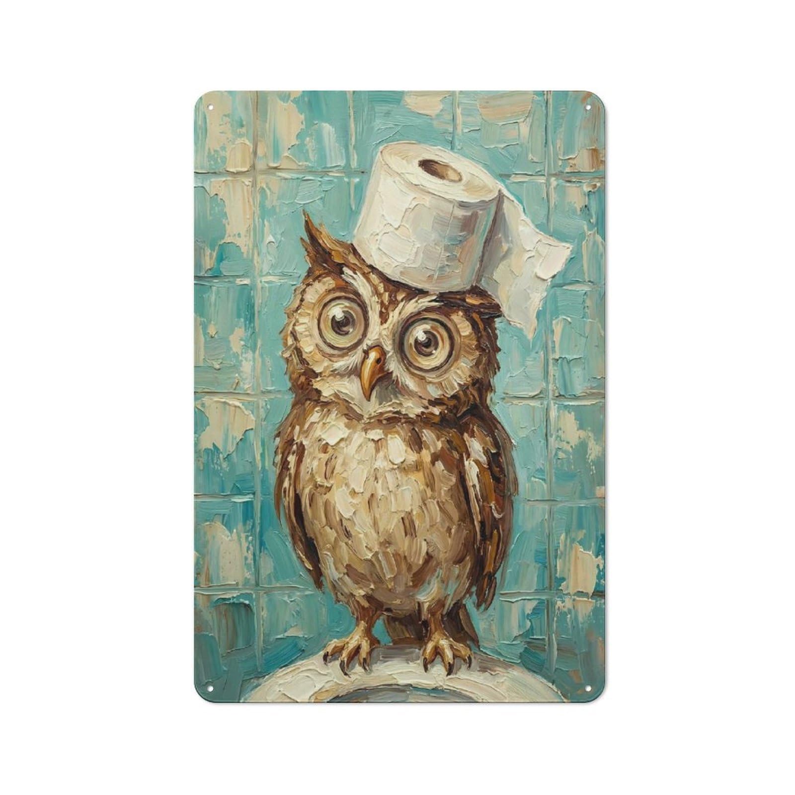 Junmoney Style-5 Rustic Metal Sign 30X20cm Featuring Owl With Toilet Paper For Hallway Wall, A Decorative Gift For A Newly Furnished Hallway