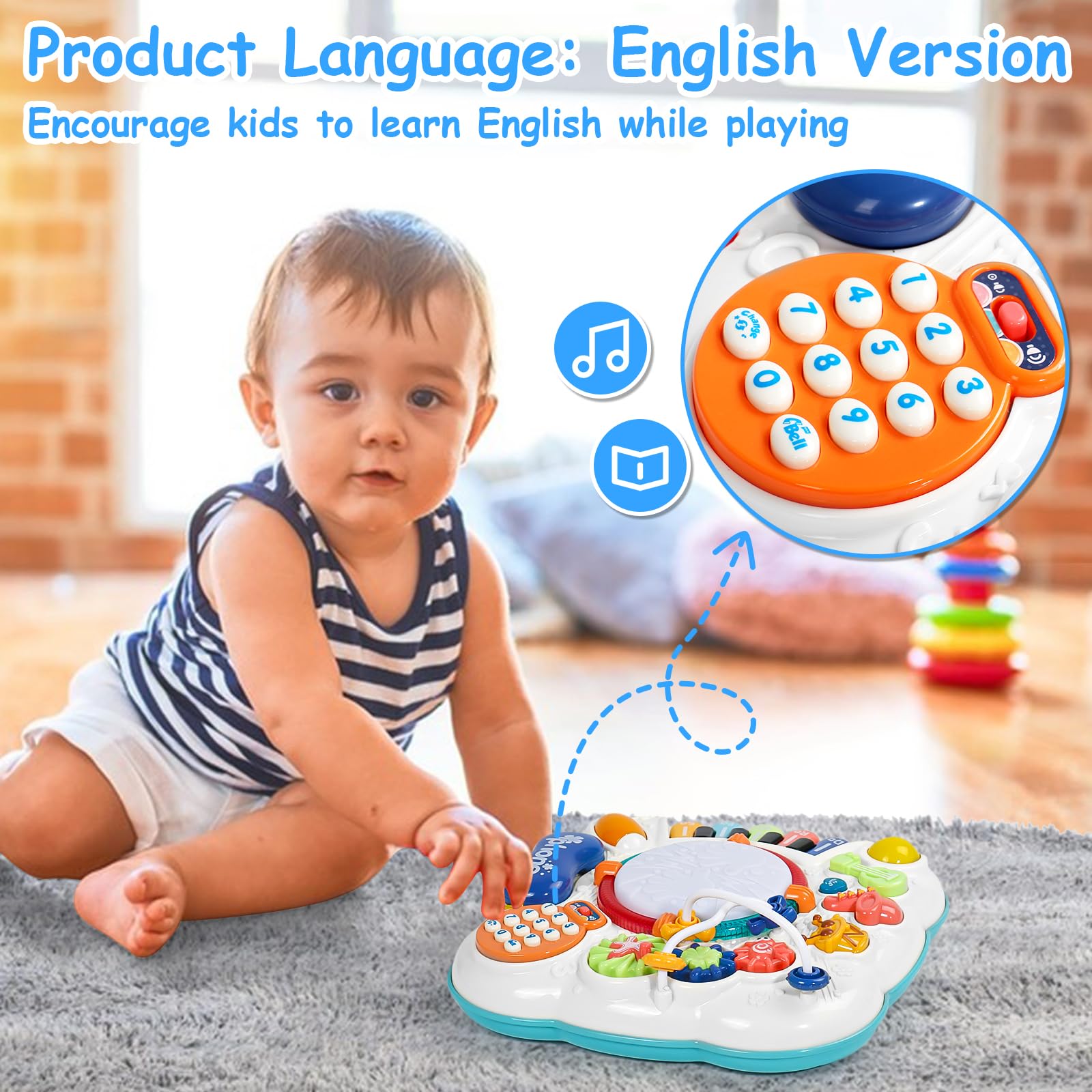 Giochi Bambini 1 Anno, Tavolo Multiattivita Bambini con Luci,Musica e Suoni | Giochi Montessori Tavolo Interattivo Bambino 1 Anno con Strumenti Musicali, Gioco Educativo e Regalo per Bambini 1 2 Anni