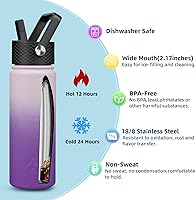 Vista 95 de BJPKPK - Botellas de agua aisladas con tapa de popote, botellas de agua de acero inoxidable de 40 onzas con 3 tapas, termo a prueba de fugas libre