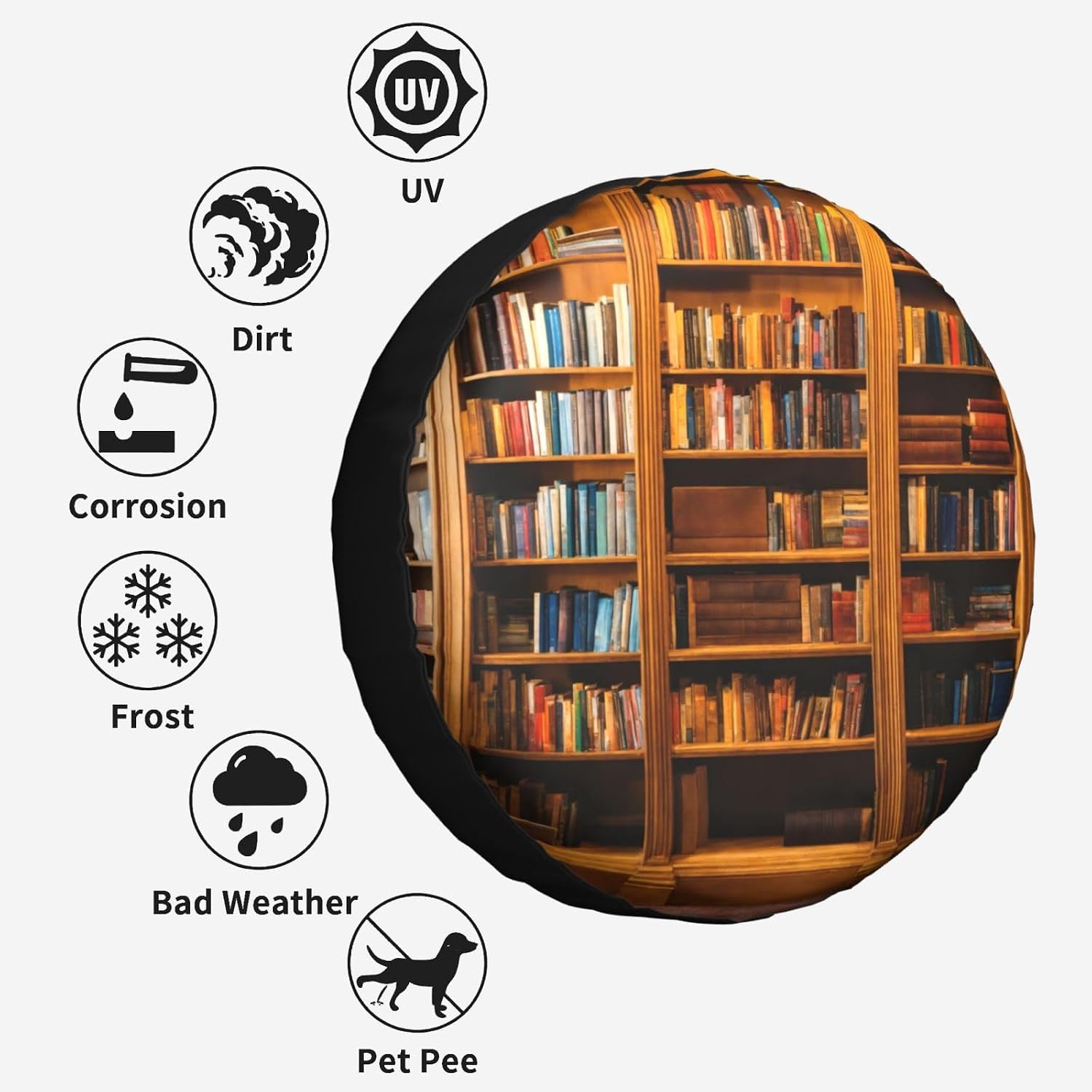 Books Print Tire Cover Universal Spare Wheel for Trailer Rv SUV Truck Camper Travel Accessories