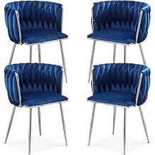 Velvet Dining Chairs Set of 4 with Silver Metal Legs,Navy Blue