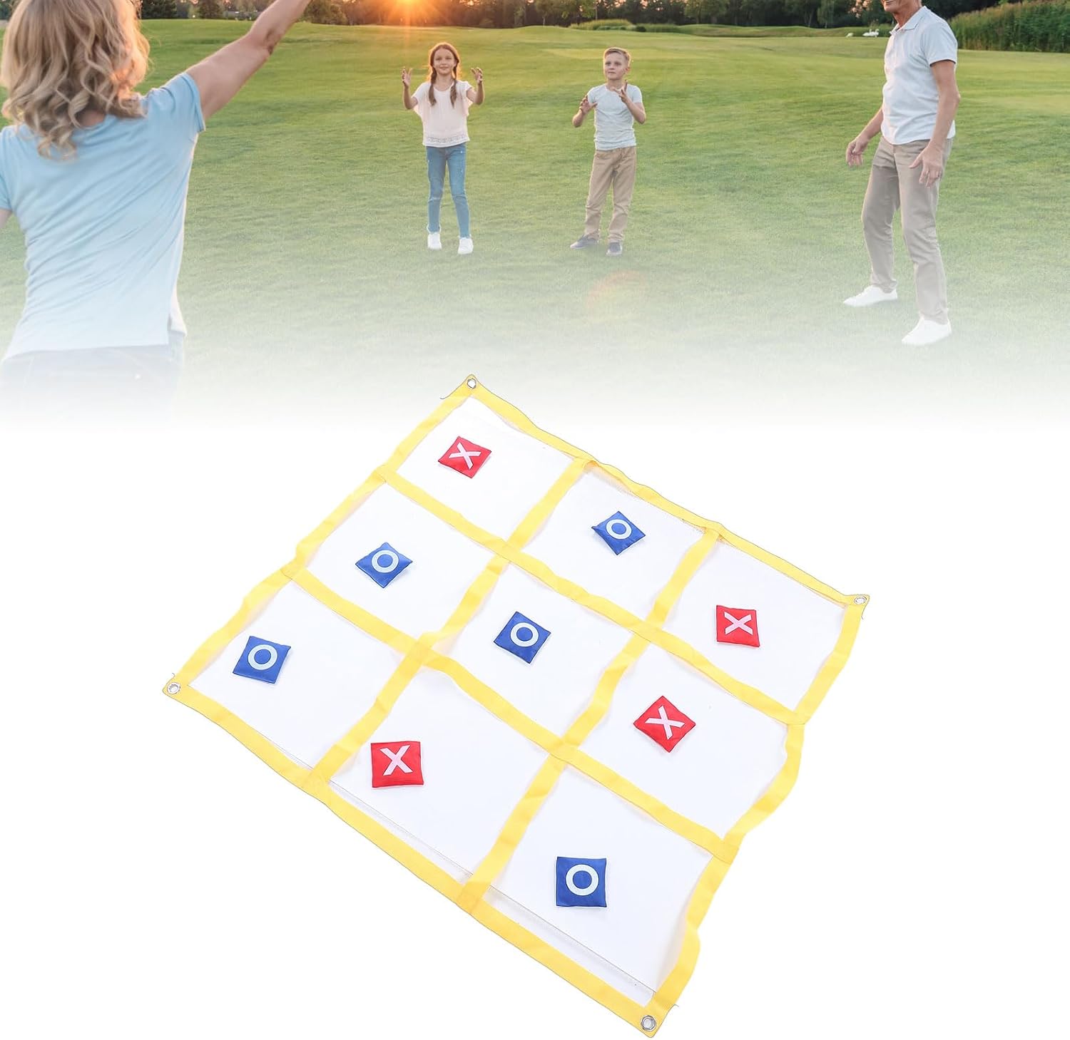 Drfeify XO Toss Game, Foldable Nylon Board Game with 10 Bean Bags for Outdoor Family Fun At Beach or Garden