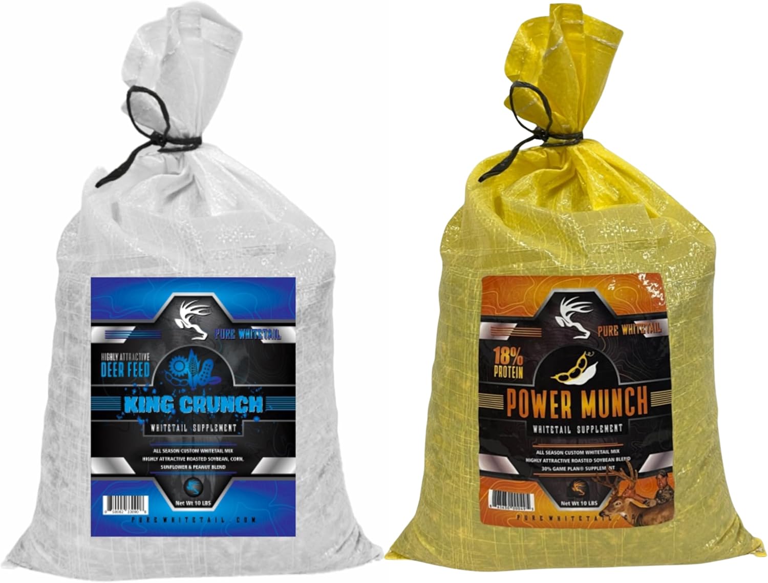 Pure Whitetail Deer Feed Duo King Crunch & Power Munch | Peanuts, Roasted Soy Nuts, Black Sunflower Seeds & Corn – Year-Round Wildlife Feed for Deer, Turkey, Squirrels – 10 lb Bags