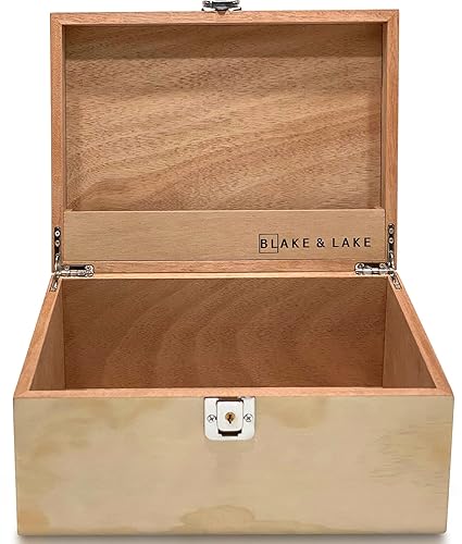 Wooden Storage Box with Hinged Lid and Locking Key- Large