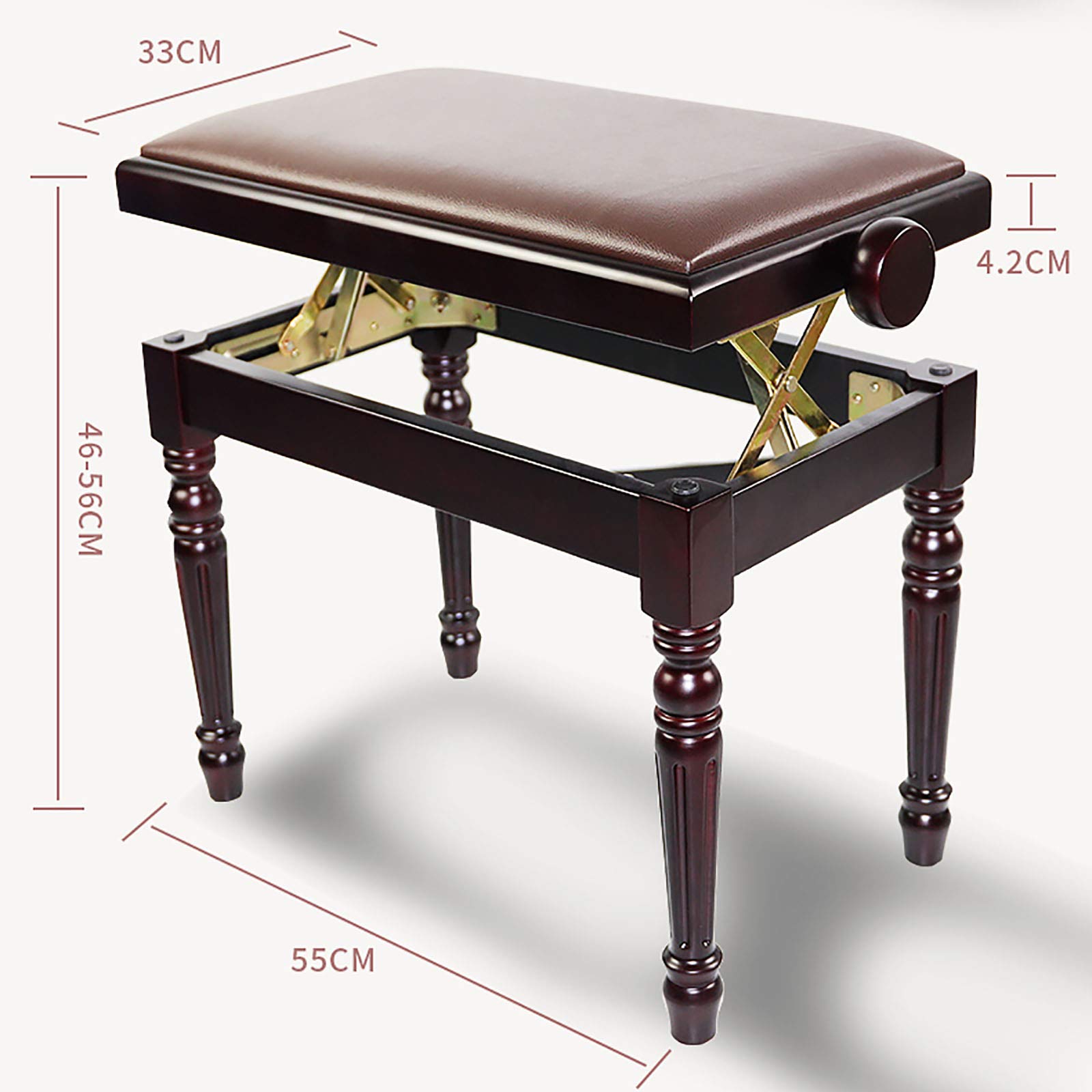 sdneNest Taburete de madera para piano con cojín de altura ajustable para teclado, tocador, tocador, impermeable, rango de color marrón, 46 a 56 cm, marrón