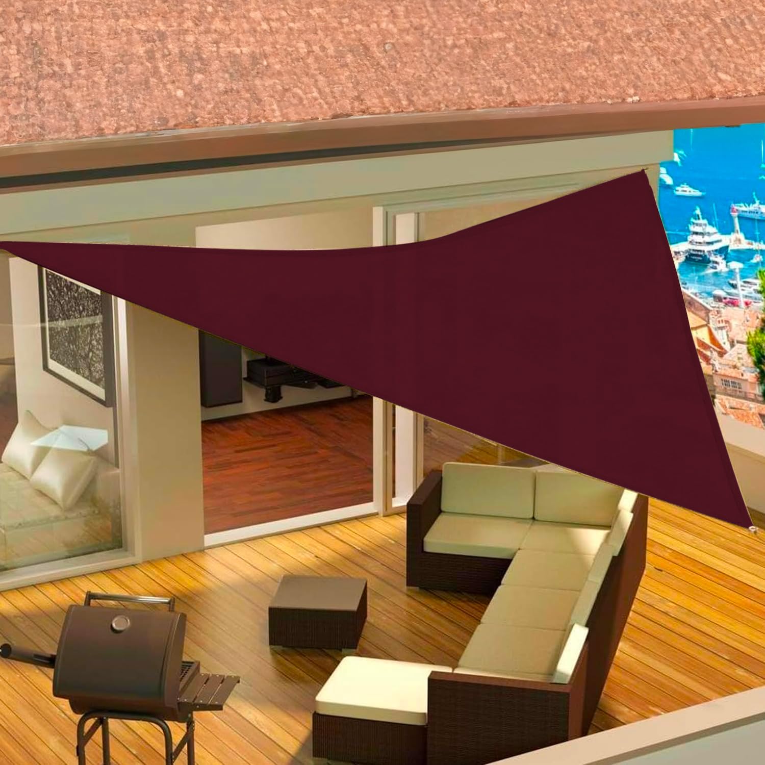 Tenda a Vela Parasole Triangolare Impermeabile 3x3x3m Bordeaux - Ideale per Creare Zone d'Ombra in Giardino, Terrazzo o Balcone - Protezione dai Raggi UV e Pioggia - Facile da Installare