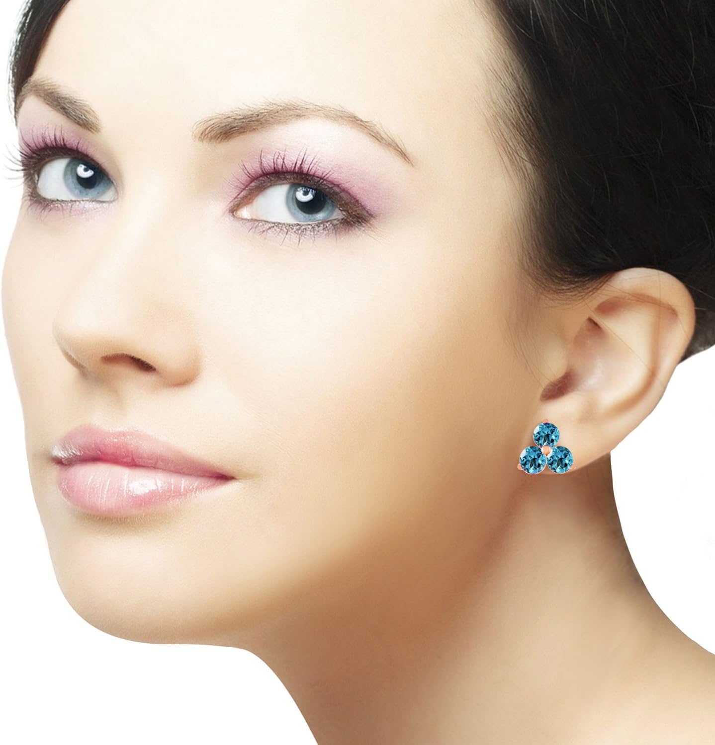 Galaxy Gold GG 14k Solid Gold Stud Earring With Blue Topaz - Image 2