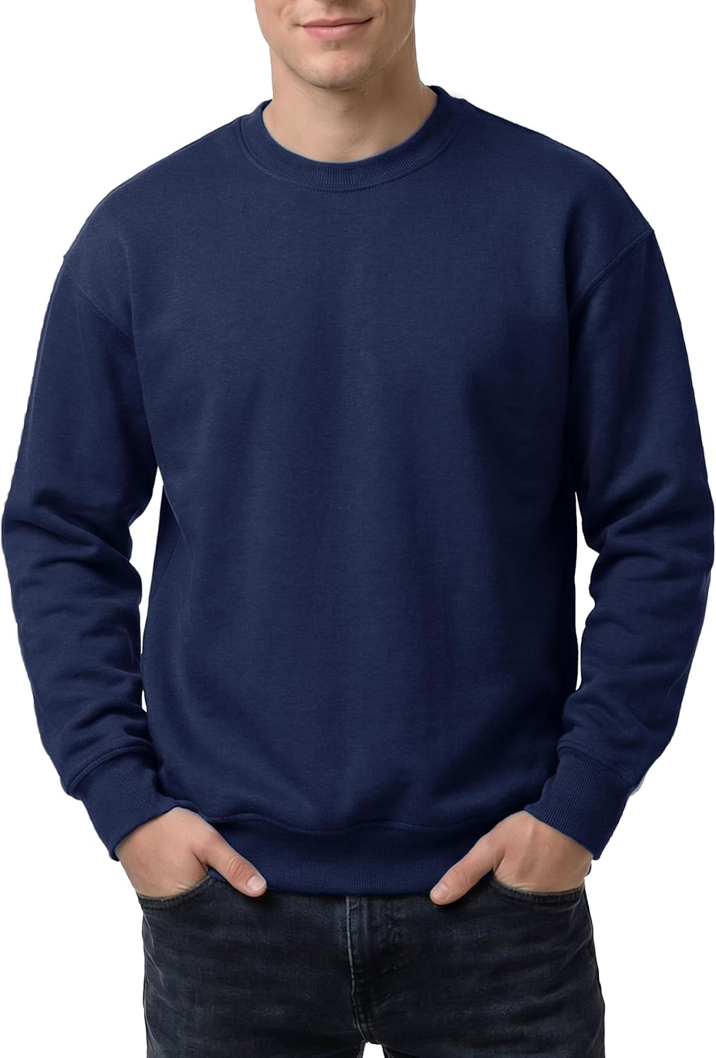 Men's Fleece Lined Sweatshirt Crewneck Sweat Shirt Midweight Warm Fall Winter Thermal Cotton Pullover Casual