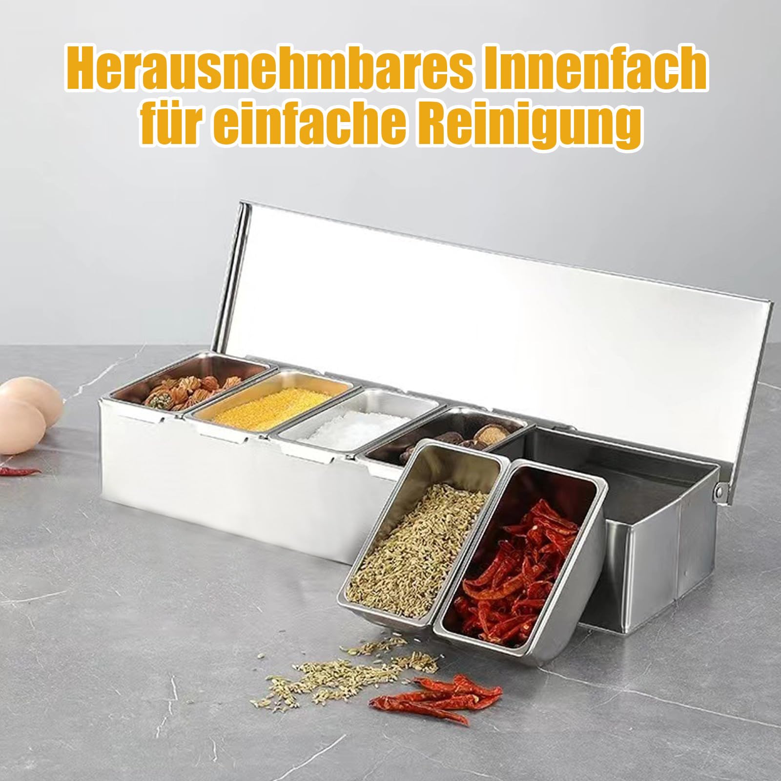 Récipient à ingrédients en acier inoxydable avec couvercle et cuillère, boîte à épices, récipient d'accompagnement, récipient à barbecue, récipient à ingrédients pour pizza, accessoires de