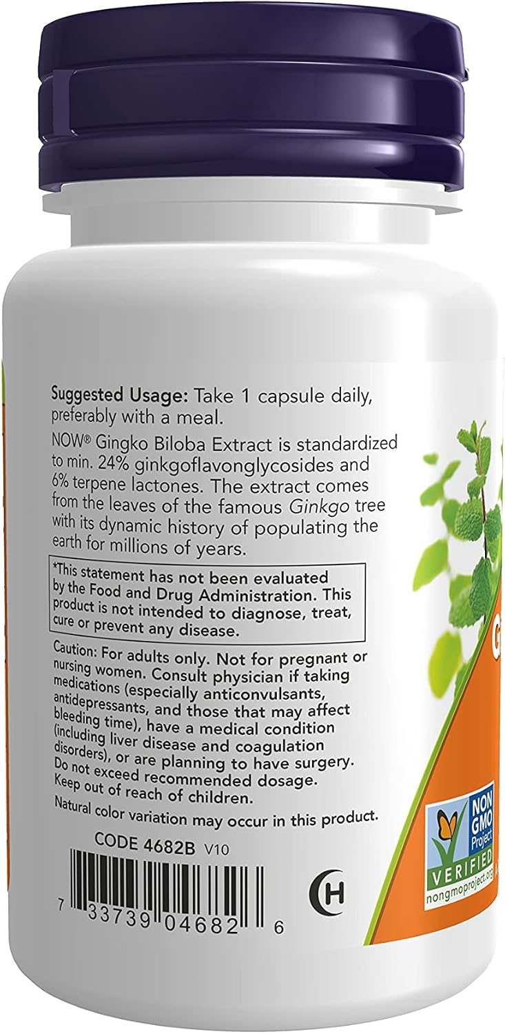 NOW Supplements, Ginkgo Biloba 120 mg, Double Strength, Non-GMO Project Verified, 50 Veg Capsules