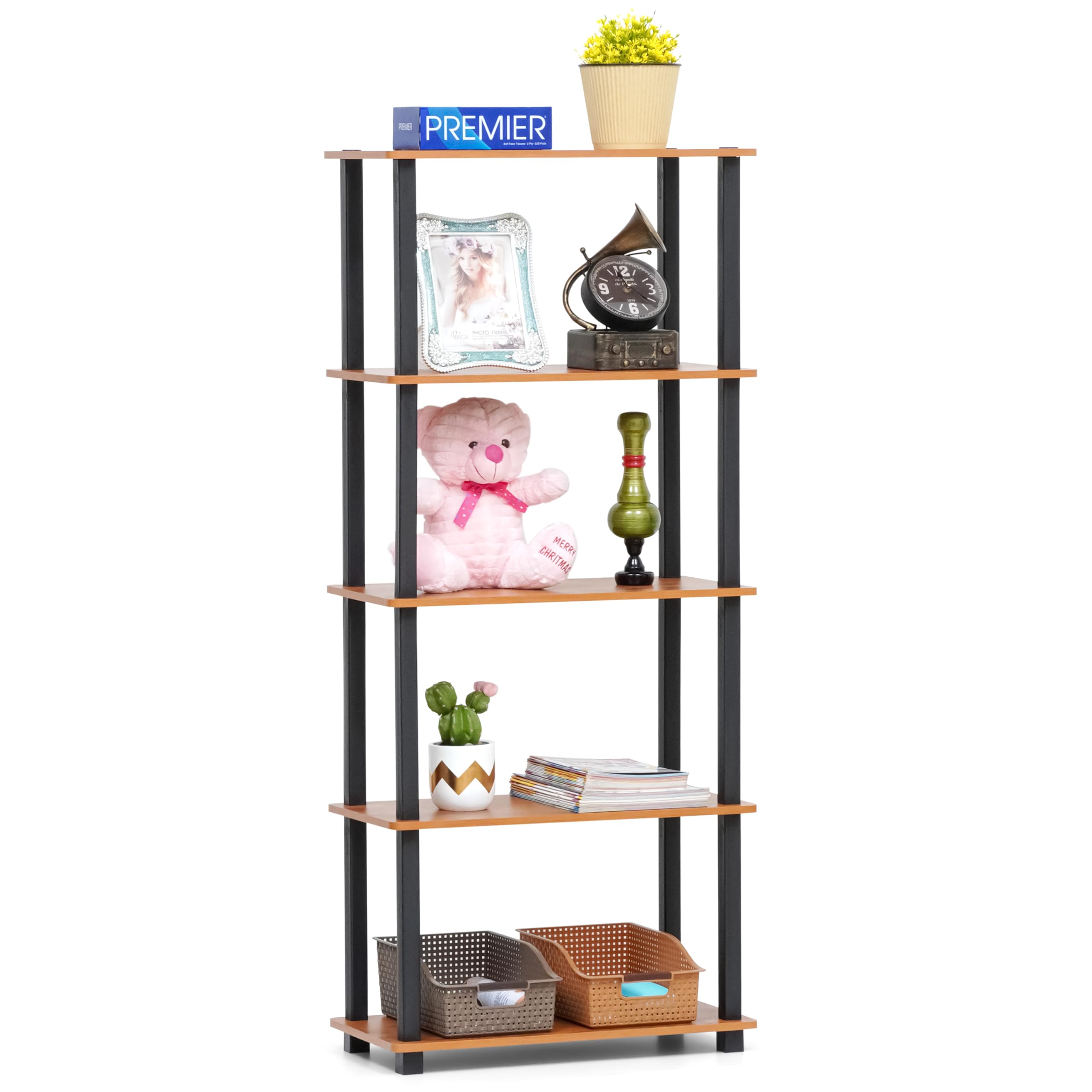 Livzing Turn N Tube 5 Tier Wooden Multipurpose Storage Rack, Engineered Wood Standing Shelf For Home-Office-Kitchen Organizer Corner Display Shelves for Living Room-BedRoom-Bookcase Space Saving Stand