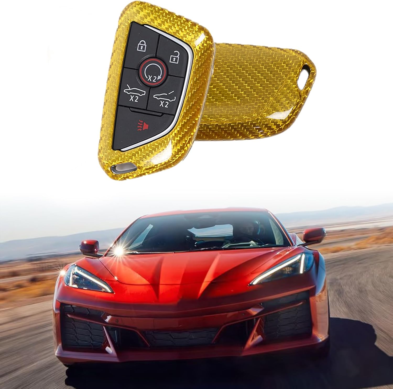 for Corvette C8 Real Dry Carbon Fiber Key Fob Case Cover Compatible with Corvette C8 2020-2024 2025,Car Smart Remote Key Fob Cover Case Protection Shell Accessories (Yellow)