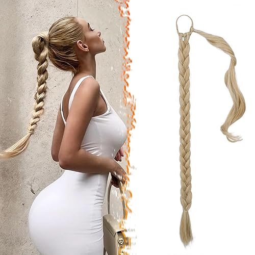 Miniatura 158 de BARSDAR 30 Inch Long Braided Ponytail Extension with Hair Tie - Straight Sleek Wrap Around Brown Braided Ponytail Hair Extensions - Synthetic Pony
