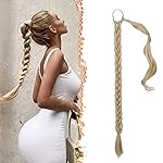 BARSDAR 26 Inch Long Braided Ponytail Extension - Straight Wrap Around Blonde Braid Ponytail Hair Extensions with Hair Tie - Synthetic Pony Tails Hairpieces for Women - Blonde Mixed