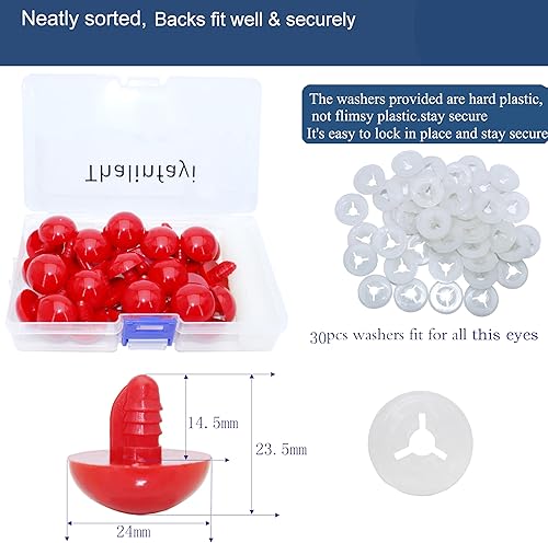 Miniatura 2 de Thalinfayi - 60 ojos de seguridad y arandelas seguras para ganchillo Amigurumi - Ojos de seguridad de plástico grandes de 0.945 in, ojos de