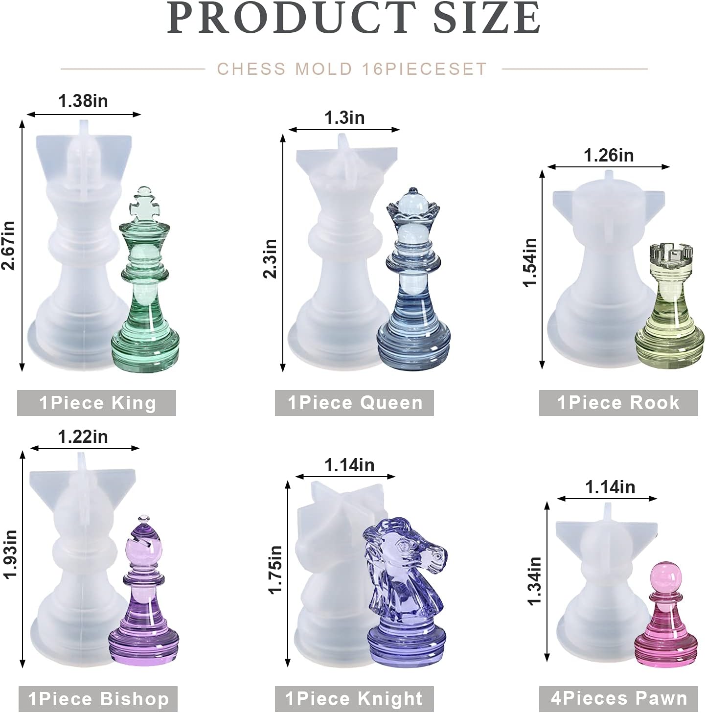 3D Chess Resin Mold Set, 9 Pieces Chess Silicone Molds for Epoxy Resin, Large Resin Chess Set Mold for DIY Crafts Making, Family Party Games and Birthday Gift.