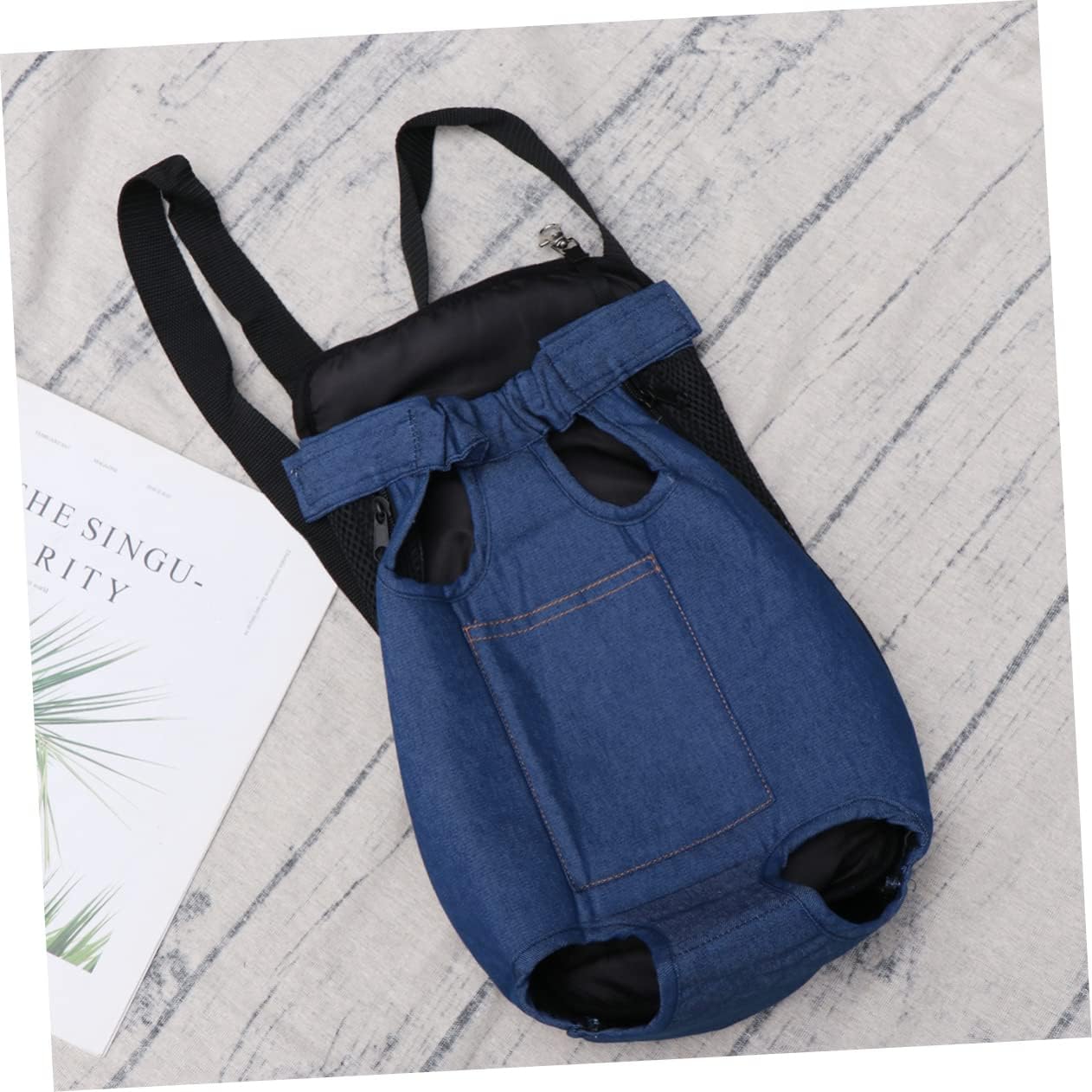 BESPORTBLE Portable Pet Chest Bag for Dogs Breathable Denim Shoulder Backpack XL Safety Zipper Elastic Wrap for and Neck Support Stylish Jeans Pocket Design