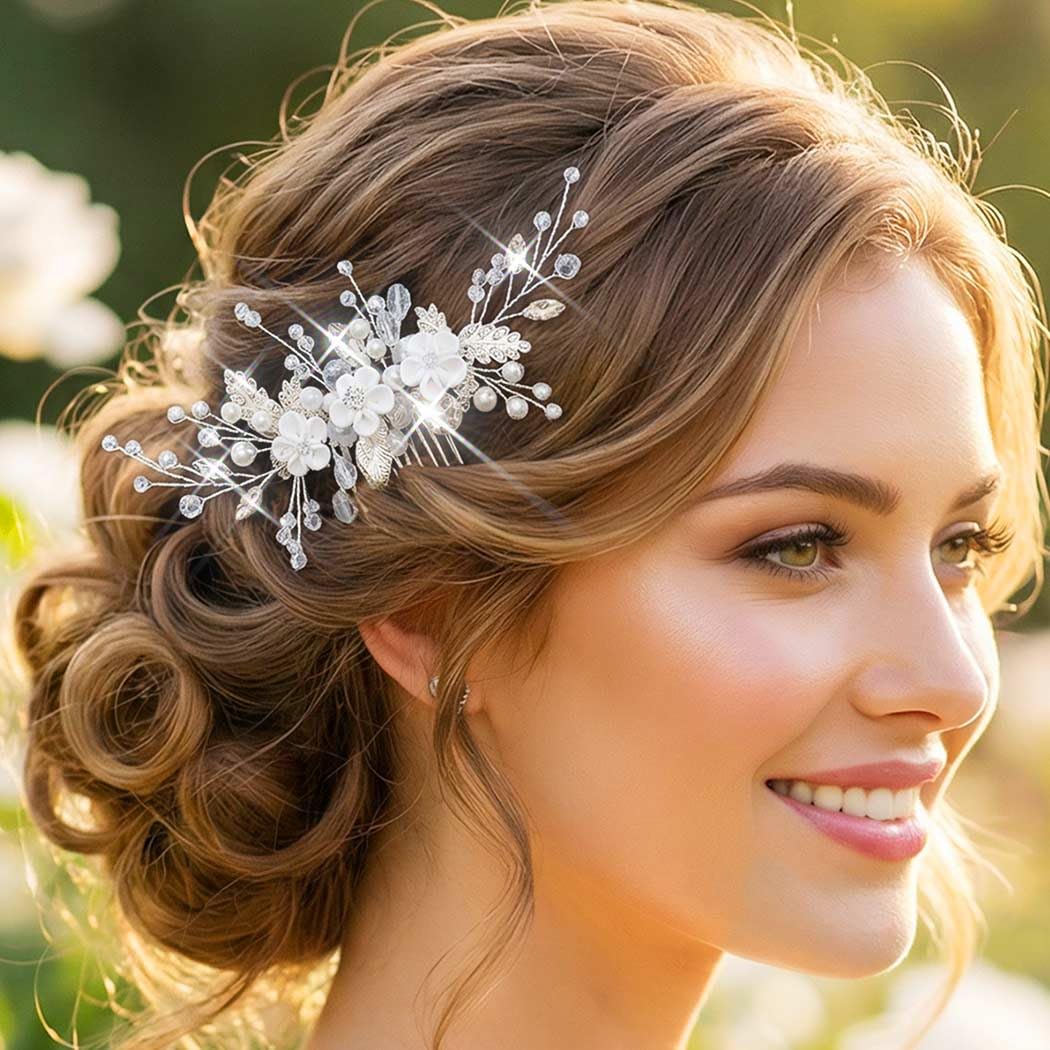 Latious Bridal Hair Comb Silver Wedding Hair Accessories Pearl Hair Clips for Women - Image 3