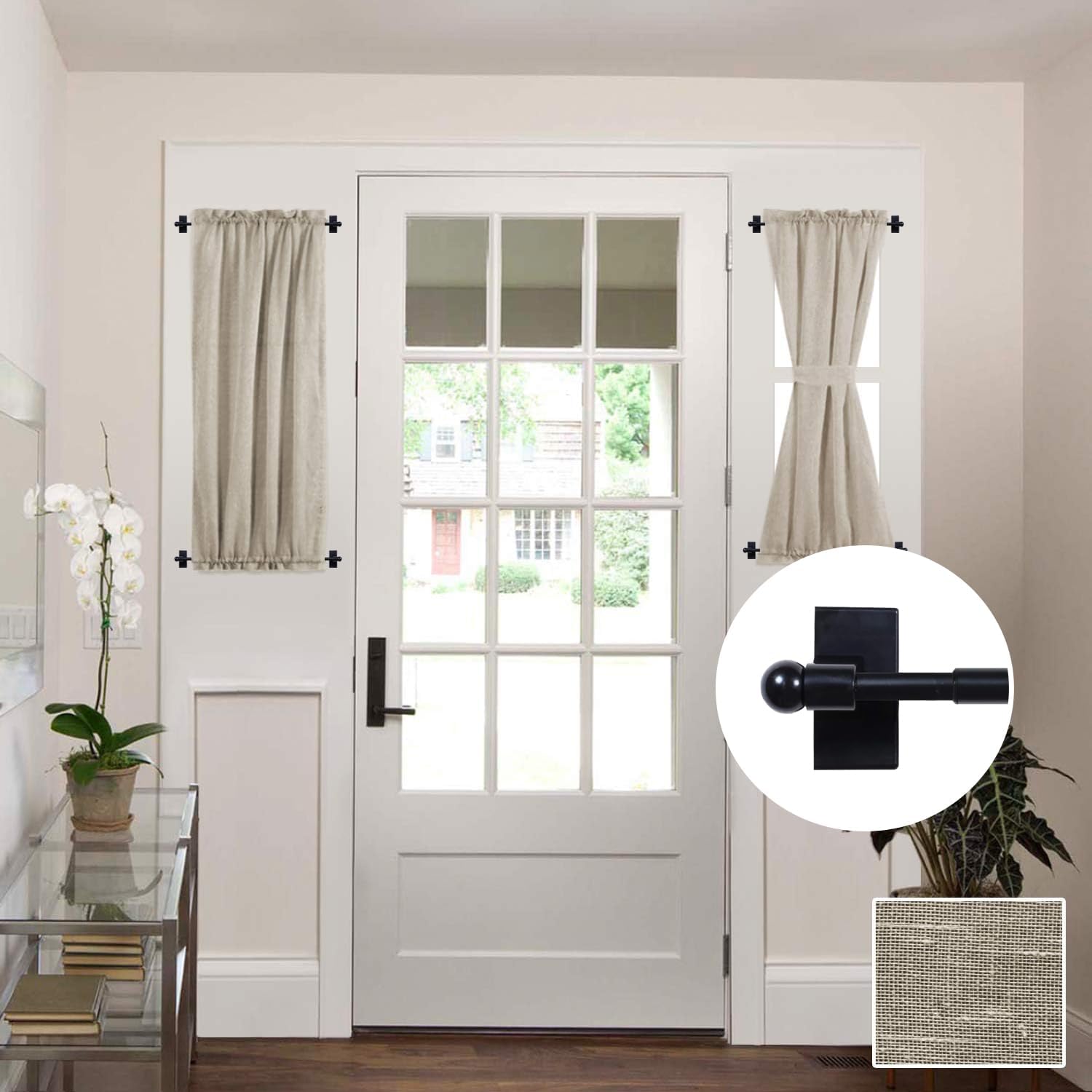 2 PACK 16 To 28 Black Magnetic Curtain Rods Bundle Taupe 40 inches Linen French Door Curtains