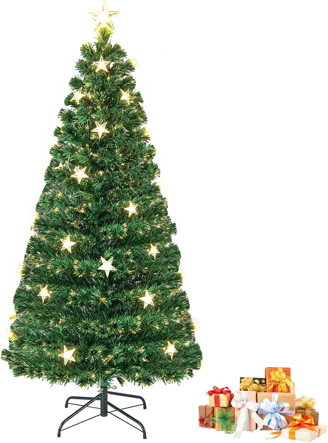 GYMAX 5 FT/6 FT Fiber Optic Artificial Christmas Tree, Prelit Xmas
