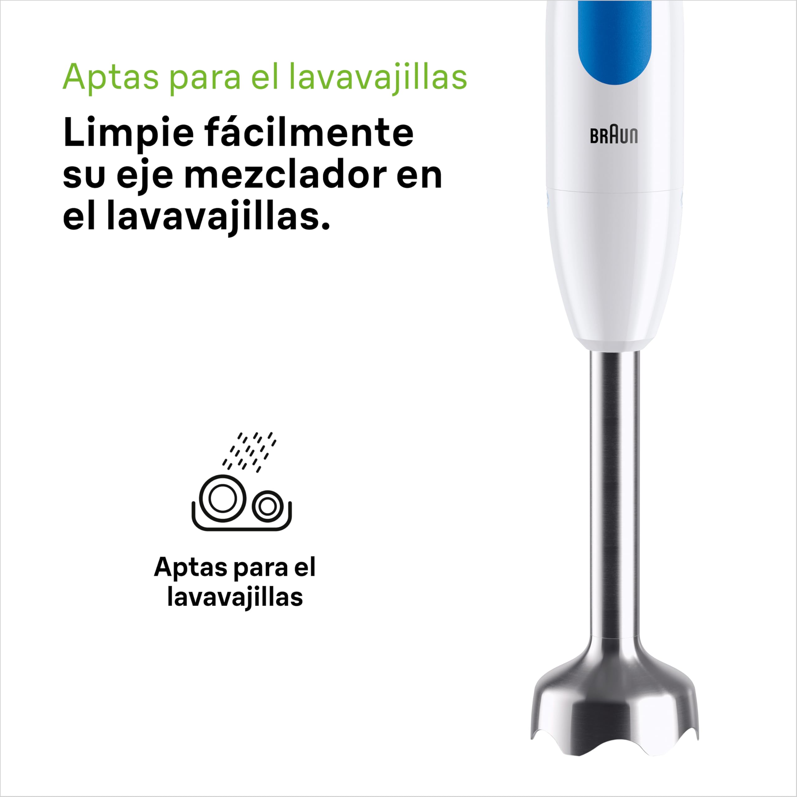 Braun Minipimer MultiQuick 2 - Batidora de mano con picadora y varilla para sopas, batidos y papillas para bebé, 2 velocidades, vaso medidor, 600W, blanco (MQ20236MWH)