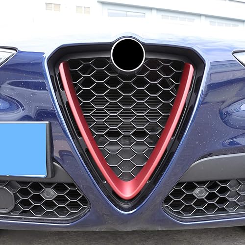 Miniatura 2 de CHEYA Decoración exterior del coche para parrilla delantera cubierta de marco protector para rejillas de coche para Stelvio 2017-2019 rojo,